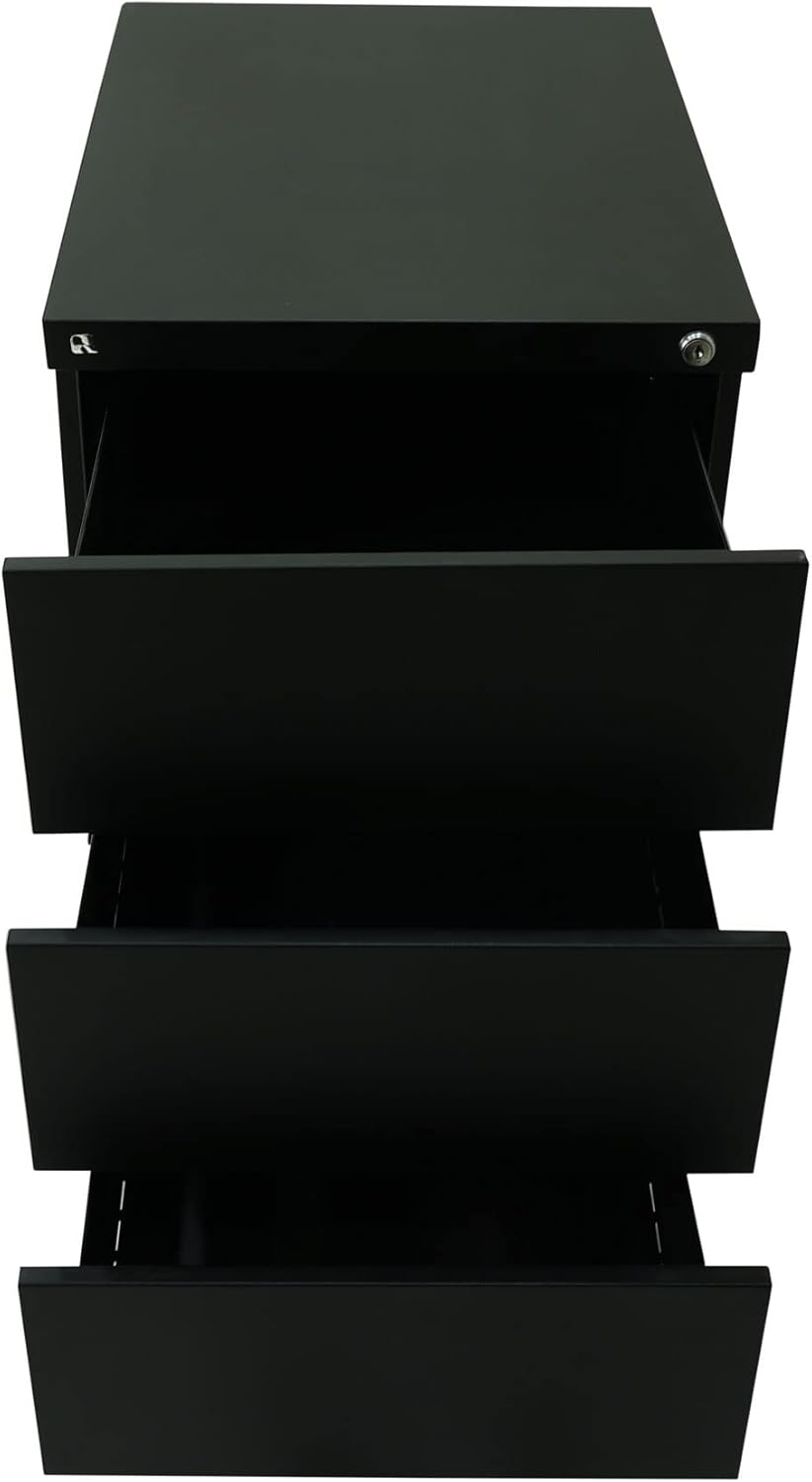 RIGID Steel Mobile Pedestal 3 Drawer Storage Unit Modern & Sleek Office Furniture Black
