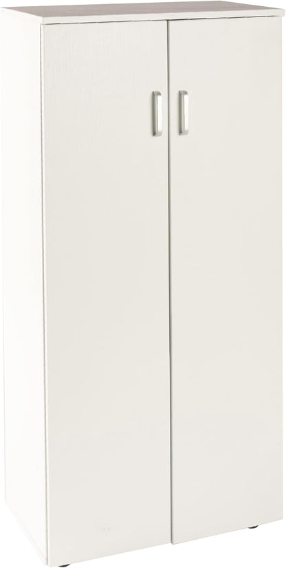 DUPI Shoe Cabinet Bookcase with Two Doors | Minimalist Design | 5 Shelves for 24 Shoes | MDF Wood | White Shoe Rack for Narrow Entrance, White, 60 x 32.5 x 124 cm