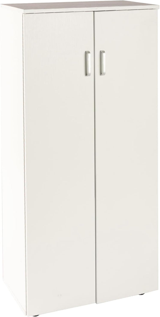 DUPI Shoe Cabinet Bookcase with Two Doors | Minimalist Design | 5 Shelves for 24 Shoes | MDF Wood | White Shoe Rack for Narrow Entrance, White, 60 x 32.5 x 124 cm