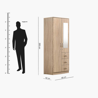 Home Box Wardrobe -Home Box Cooper 2-Doors and 3-Drawers with Mirror and Lock, Sonoma Oak