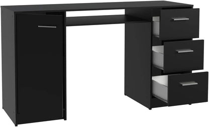 Madesa Home Office Computer Writing Desk with 3 Drawers, 1 Door and 1 Storage Shelf, Plenty of Space, Wood, 18" D x 53" W x 30" H – Black