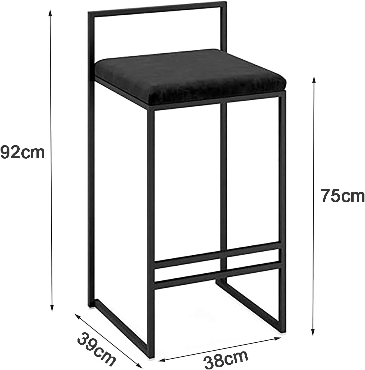 KAMPCO Bar Stool with Backrest, Velvet Bar Chair for Dining Room, Black