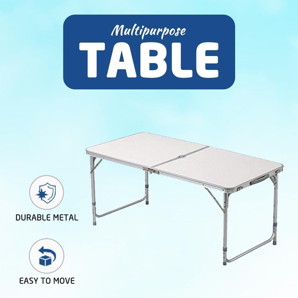 1ABOVE Multifunctional Outdoor Indoor Camping Table Barbecue Picnic Garden Office Party Set in White Foldable Portable Design (4FT)