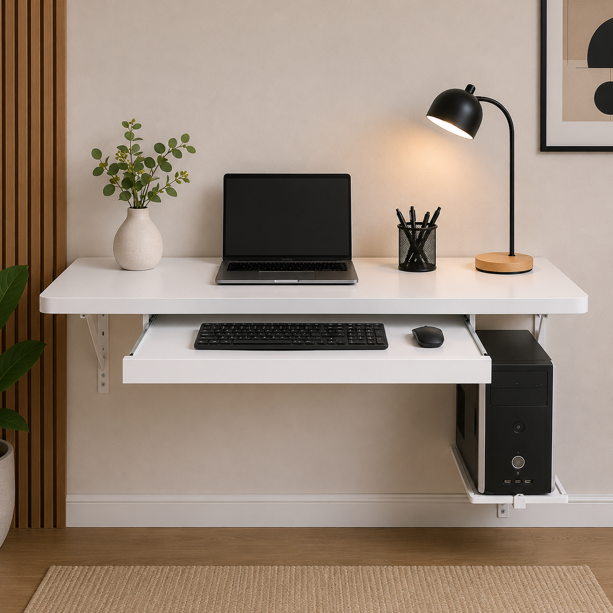Modern Wall-Mounted Folding Desk with Storage