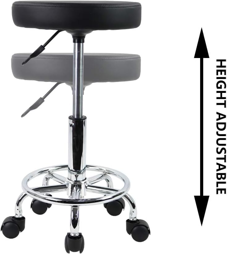 KKTONER Swivel Chair PU Leather Swivel Chair with Footrest Height Adjustable Height for Spa Tattoo Salon Work Office Massage Small Task Chair (Black)