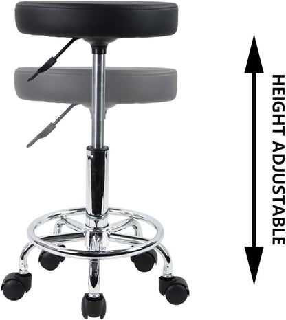 KKTONER Swivel Chair PU Leather Swivel Chair with Footrest Height Adjustable Height for Spa Tattoo Salon Work Office Massage Small Task Chair (Black)