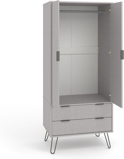 FurniFlex 2 Door Double Wardrobe Cupboard Bedroom Storage with 2 Drawer, Grey