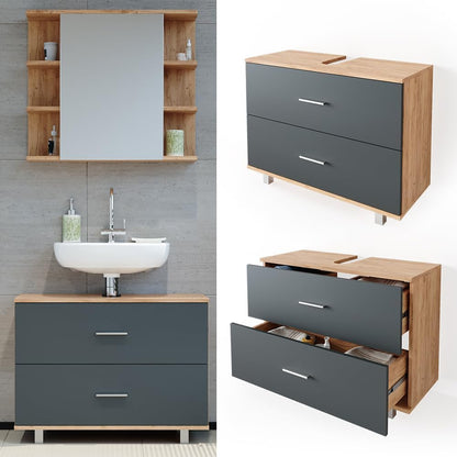 FurniFlex Ilias Vanity Unit Cabinet, 80 cm x 60.8 cm Size, Oak/Anthracite