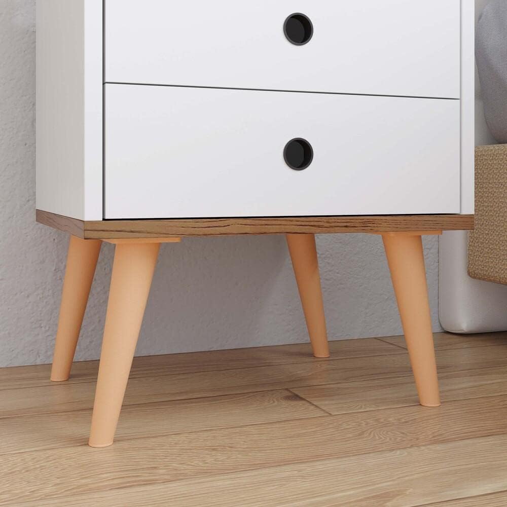 Lojas RPM Bedroom Bedside Table Dream 2 Drawers with Feet Retro Style (Off White/Brake)