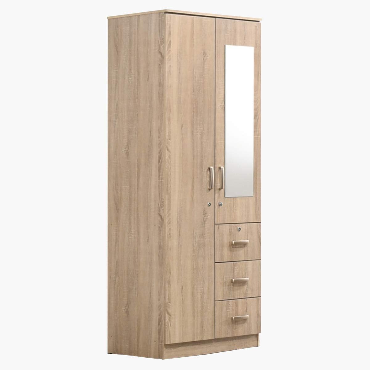 Home Box Wardrobe -Home Box Cooper 2-Doors and 3-Drawers with Mirror and Lock, Sonoma Oak