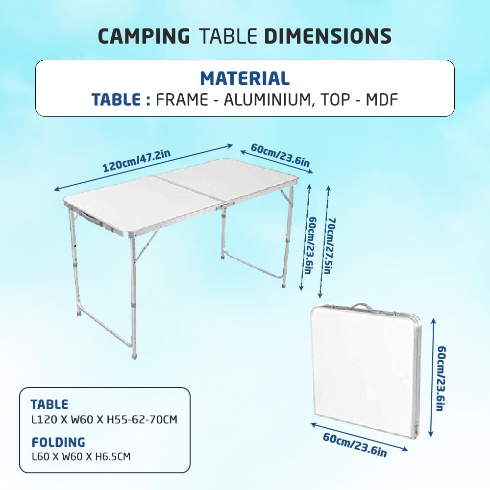 1ABOVE Multifunctional Outdoor Indoor Camping Table Barbecue Picnic Garden Office Party Set in White Foldable Portable Design (4FT)