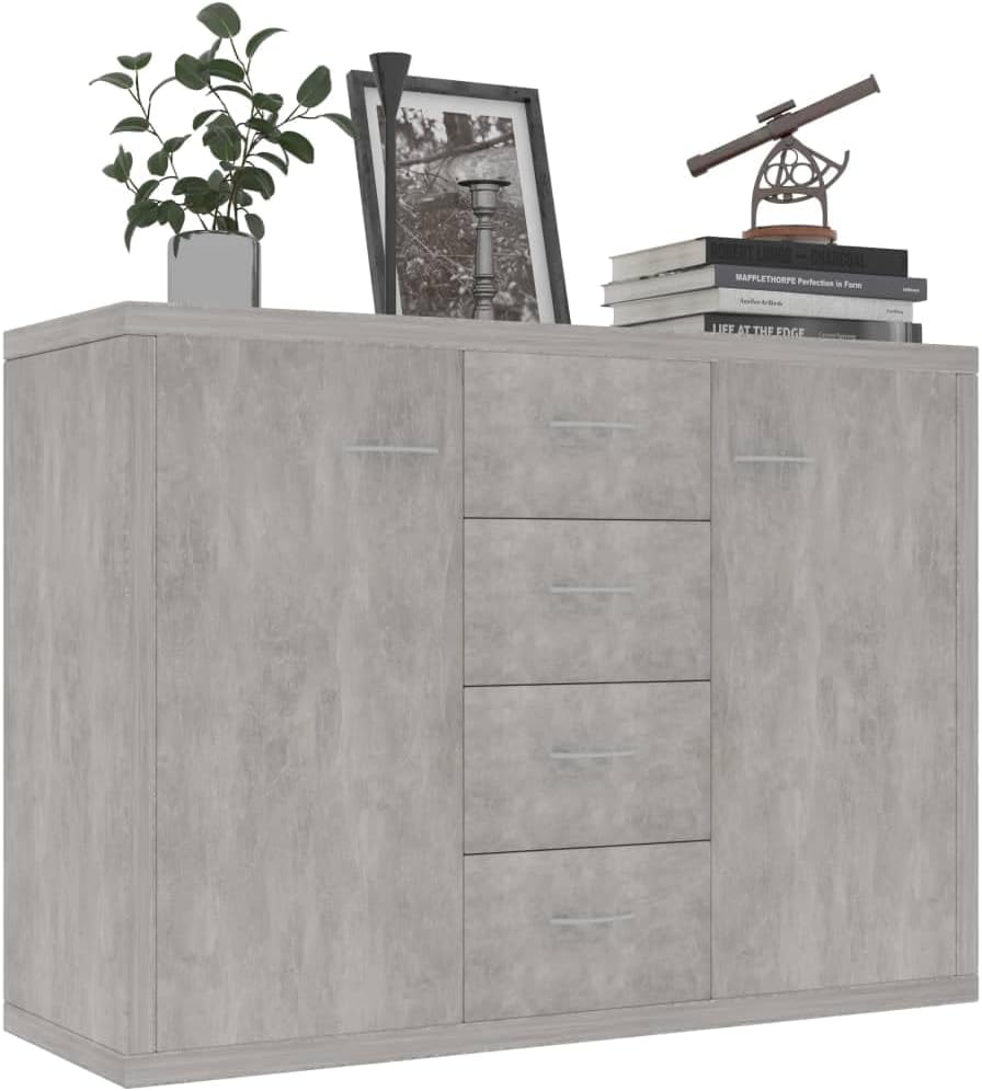 vidaXL Sideboard Storage Cabinet Home Interior Decor Living Room Bedroom Shelf Stand Furniture Organiser Buffet Server Concrete Grey Chipboard