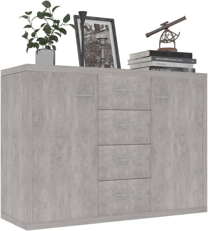 vidaXL Sideboard Storage Cabinet Home Interior Decor Living Room Bedroom Shelf Stand Furniture Organiser Buffet Server Concrete Grey Chipboard