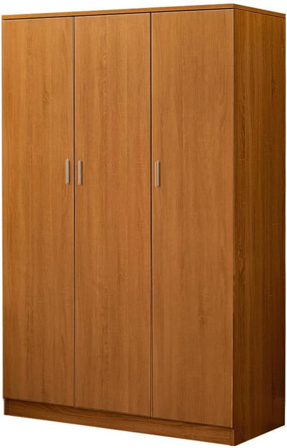 Wooden 3 Door Wardrobe with Shelf and Hanging Rail Modern Clothes Storage Cupboards Unit for Bedroom Furniture W 115.4 * D 50 * H 180cm (Oak Effect)