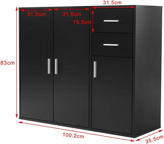 Panana Sideboard Storage Cupboard Cabinet Unit with Doors and Drawers Living Room Bedroom Furniture Black