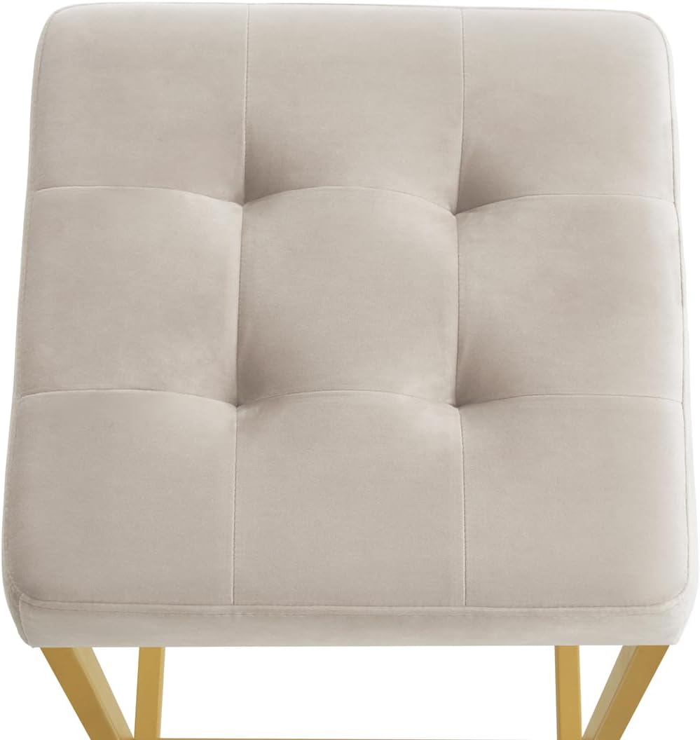 24KF Contemporary Counter Height Bar Stool Set of 2 for Kitchen Island, 26" H Velvet Padded Gold Barstool Bar Chair 5066-Taupe