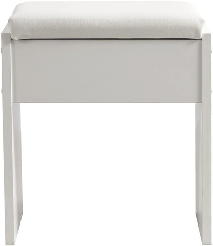 Meerveil Dressing Table Stool, White Soft Padded Wood Vanity Stool, 41x 35 x 45 cm Piano Seat