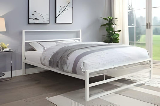 AR Corner M0208 Metal Frame Bed with Mosky Wood Panels, 120 cm Width x 195 cm Length x 120 cm Height, White