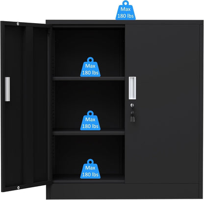 FurniFlex Metal Filing Storage Cabinet with Lockable Doors, 92 cm x 80 cm x 40 cm Size, Black