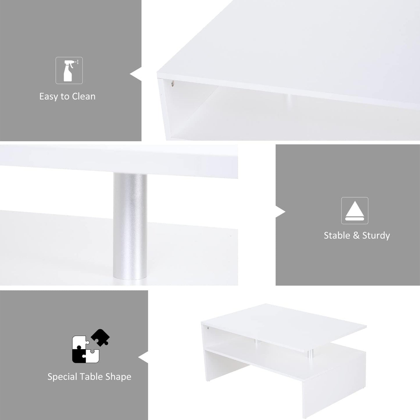 Home gallery 2 tier coffee table with open shelf - white,X-Large,H00487