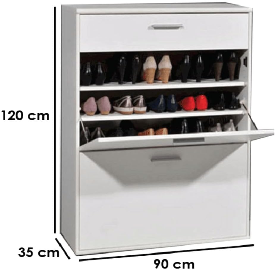 Furvive Furniture MDF Wood Shoe Rack, 120 cm Height x 90 cm Width x 35 cm Depth, White