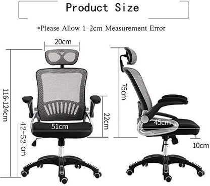 YALLA OFFICE Ergonomic Office Chair Ergonomic Mesh with Wheels, Lumbar Back Support, Adjustable Headrest with Flip-up Armrest (Grey(Nylon Base)), 901-GRY-NFR