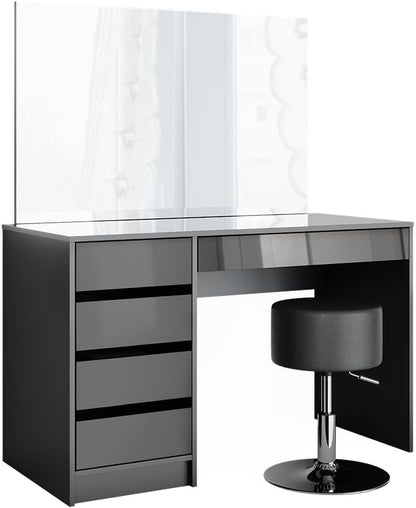 Vicco Dressing Table Sherry Anthracite High Gloss Mirror Dressing Table Chest of Drawers 5 Drawers Stool