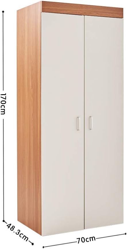 Panana Wooden 2 Doors Tall Wardrobe with Hanging Rail & Storage Shelf Modern Clothes Cupboards for Bedroom Furniture W 70 x D 48.3 x H 170cm (White)