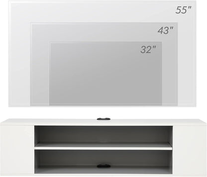 WAMPAT White Floating TV Stand Wall Mounted Shelf Entertainment Center Wood Media Console Storage TV Cabinet Hutch Under TV Desk for Living Room,White,39 Inch