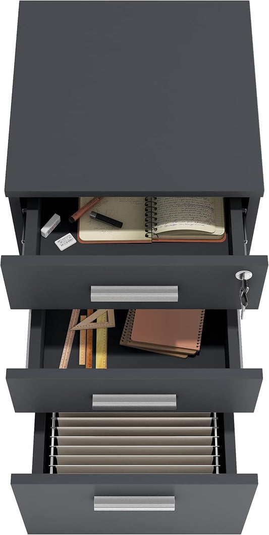 FurniFlex File Cabinet with Lock, 26-Inch Size, Black/Black