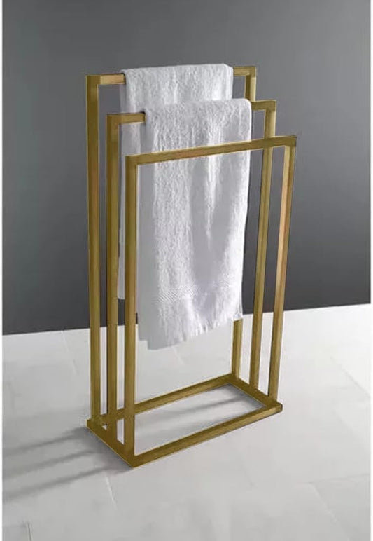 Freestanding Metal Towel Racks for Bathroom Towel Holder, 3-Tier Floor Towel Holder, Stainless Steel Towel Racks, Bathroom Accessories Organizer for Hand Towel Storage and Bathroom (Gold)