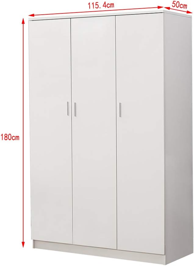Wooden 3 Doors Wardrobes with Hanging Rail and Storage Shelves Modern Large Clothes Cupboards Unit for Bedroom Furniture