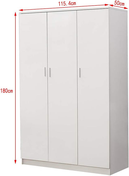 Wooden 3 Doors Wardrobes with Hanging Rail and Storage Shelves Modern Large Clothes Cupboards Unit for Bedroom Furniture