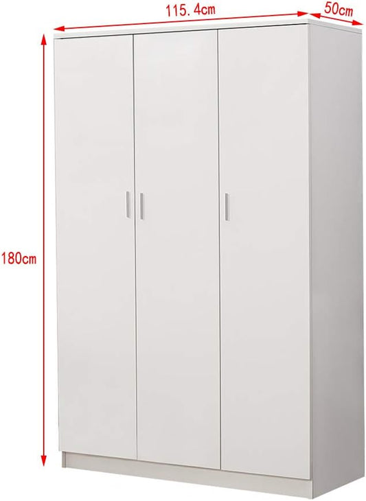Wooden 3 Doors Wardrobes with Hanging Rail and Storage Shelves Modern Large Clothes Cupboards Unit for Bedroom Furniture