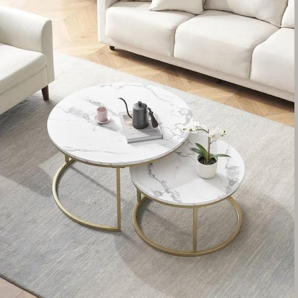 Generic Coffee Table, Round, 71 cm x 45, Gold and White