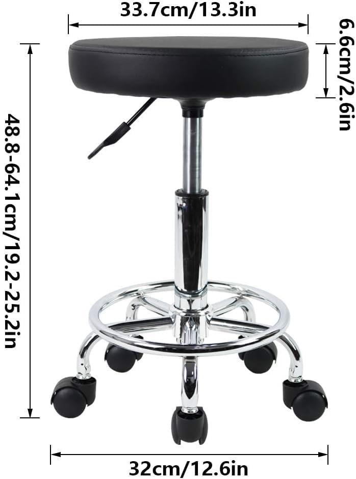KKTONER Swivel Chair PU Leather Swivel Chair with Footrest Height Adjustable Height for Spa Tattoo Salon Work Office Massage Small Task Chair (Black)