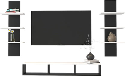 Furinno MDF Wood Wall Mounted TV Entertainment Unit Set Top Box Stand for Living Room Bedroom Hall Home Office Hotel Multipurpose Storage Display Rack Wall Shelf Wooden Furniture (White & Black)