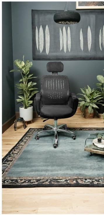 Comfortable Mesh Office Chair with Headrest, Adjustable Height, Black, bY wood desk