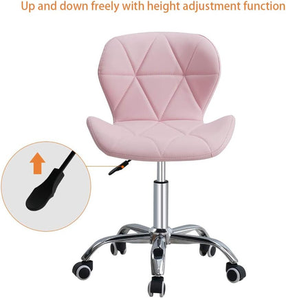 HomJoy Modern Design Office Chair, Swivel Computer Chair with PU Leather, Chrome Base, and Gas Lift, Height Adjustable Computer Desk Chair (Pink, PU)