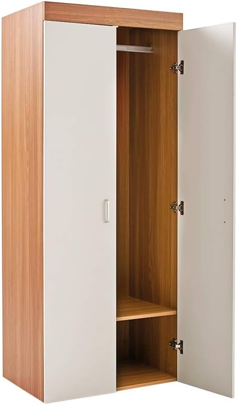 Panana Wooden 2 Doors Tall Wardrobe with Hanging Rail & Storage Shelf Modern Clothes Cupboards for Bedroom Furniture W 70 x D 48.3 x H 170cm (White)