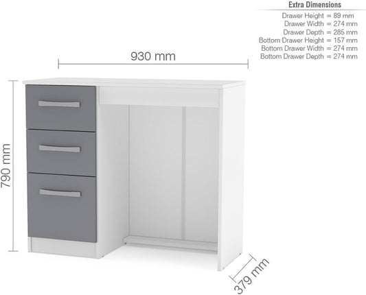 Birlea Lynx 3 Drawer Dressing Table High Gloss, White and Grey