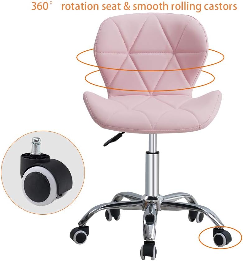 HomJoy Modern Design Office Chair, Swivel Computer Chair with PU Leather, Chrome Base, and Gas Lift, Height Adjustable Computer Desk Chair (Pink, PU)