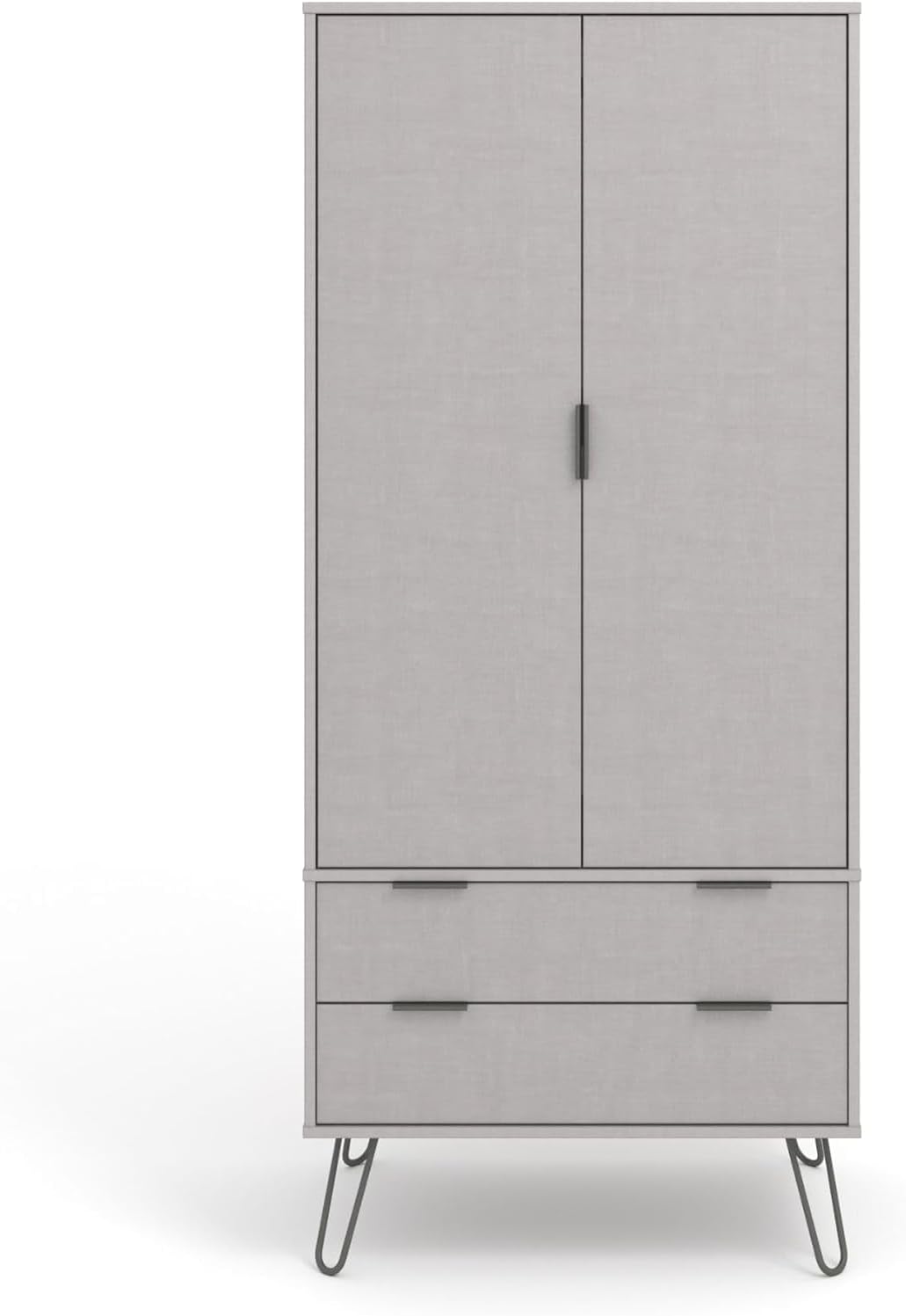 FurniFlex 2 Door Double Wardrobe Cupboard Bedroom Storage with 2 Drawer, Grey