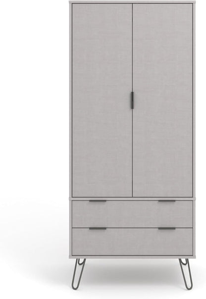 FurniFlex 2 Door Double Wardrobe Cupboard Bedroom Storage with 2 Drawer, Grey