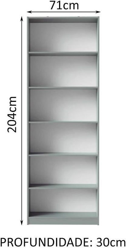 MADESA 6 Shelf Bookcase for Storage and Display, Wood, 71 W x 204 H x 30 D Cm - Grey