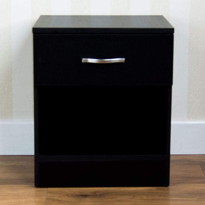 Vida Designs Black Bedside Cabinet, 1 Drawer With Metal Handles and Runners, Unique Anti-Bowing Drawer Support, Riano Bedroom Furniture