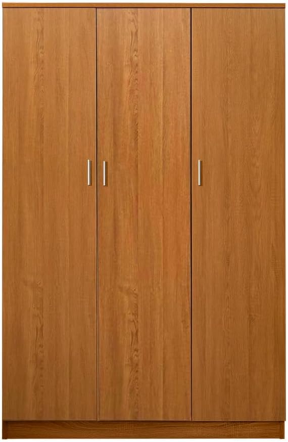 Panana Modern 3 Doors Wardrobes Matte Solid Pine Wood Wardrobe with Hanging Rail Home Bedroom Furniture (Wood1)