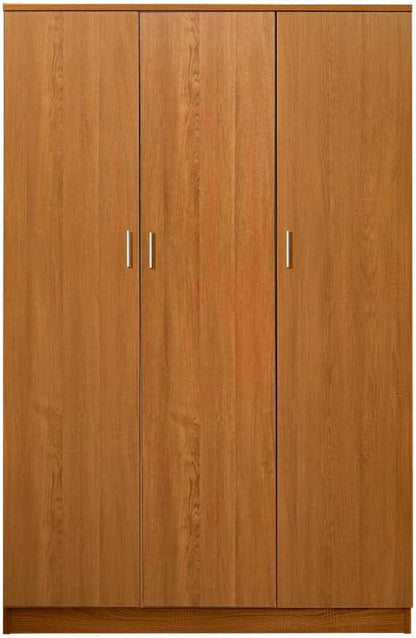 Panana Modern 3 Doors Wardrobes Matte Solid Pine Wood Wardrobe with Hanging Rail Home Bedroom Furniture (Wood1)