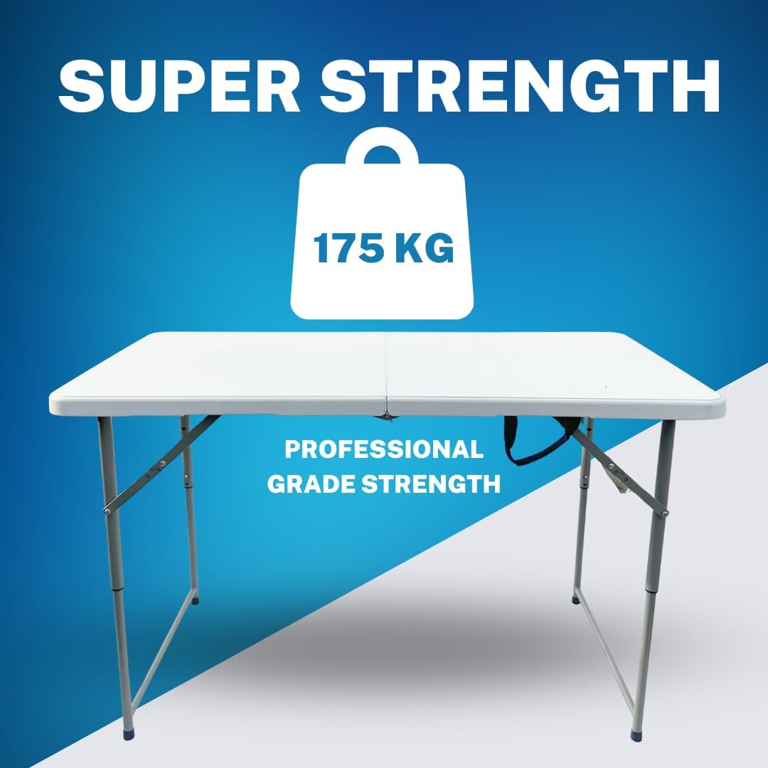 Durabull 4ft 120cm Plastic Fold In Half Trestle Table - Indoor & Outdoor Solution. All Occasions, Easy Setup & Compact. 175kg Strong Capacity. Camping, Garden, Meeting, Crafting, Car Boot, Dining.