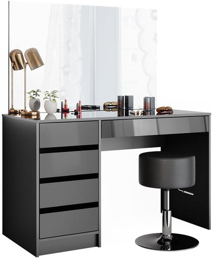 Vicco Dressing Table Sherry Anthracite High Gloss Mirror Dressing Table Chest of Drawers 5 Drawers Stool